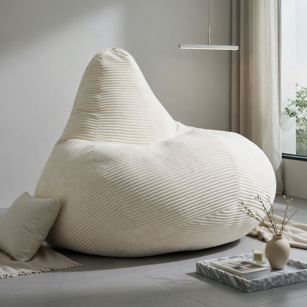 Hommoo Bean Bag Sofa Chair Lazy Sofa Chair, Ultra Soft Lazy Sofa with Skin-friendly Corduroy Cover and Soft Sponge Filling, Off-white