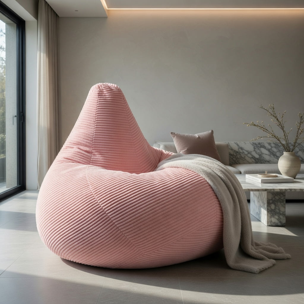 Hommoo Bean Bag Sofa Chair Lazy Sofa Chair, Ultra Soft Lazy Sofa with Skin-friendly Corduroy Cover and Soft Sponge Filling, Pink