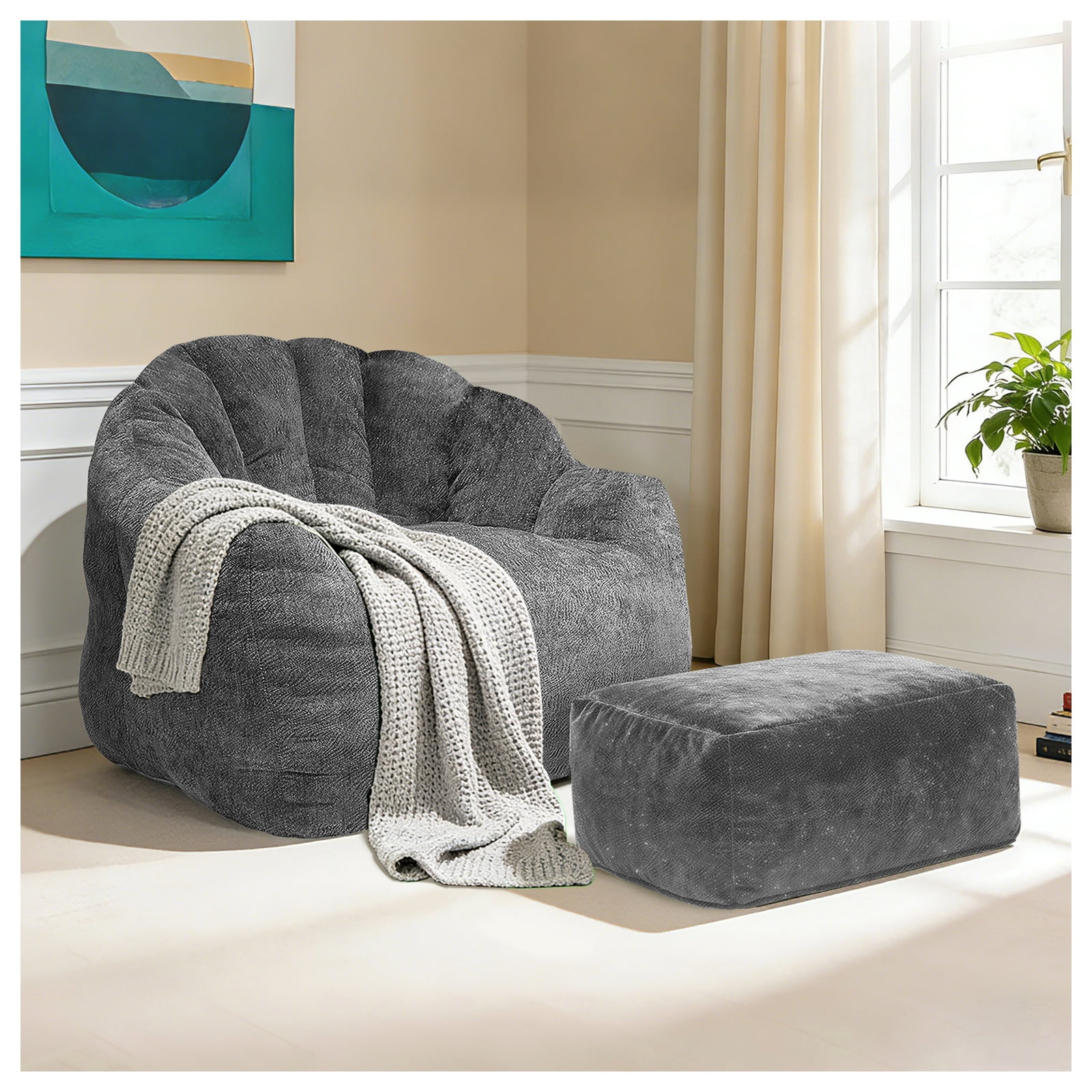 Hommoo Bean bag chair, armrest bean bag sofa chair filled with high-density foam, comfortable lazy sofa chair, adult bean bag chair for Home, Gray