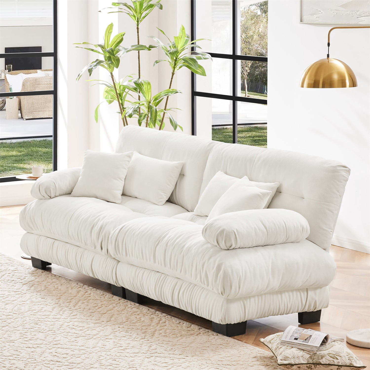 Hommoo Chenille Fabric Cloud Couch Loveseat with 2 Lumbar Pillows and 2 Throw Pillows, 2 Seater Sectional Sofa Couches for Living Room Apartment, White