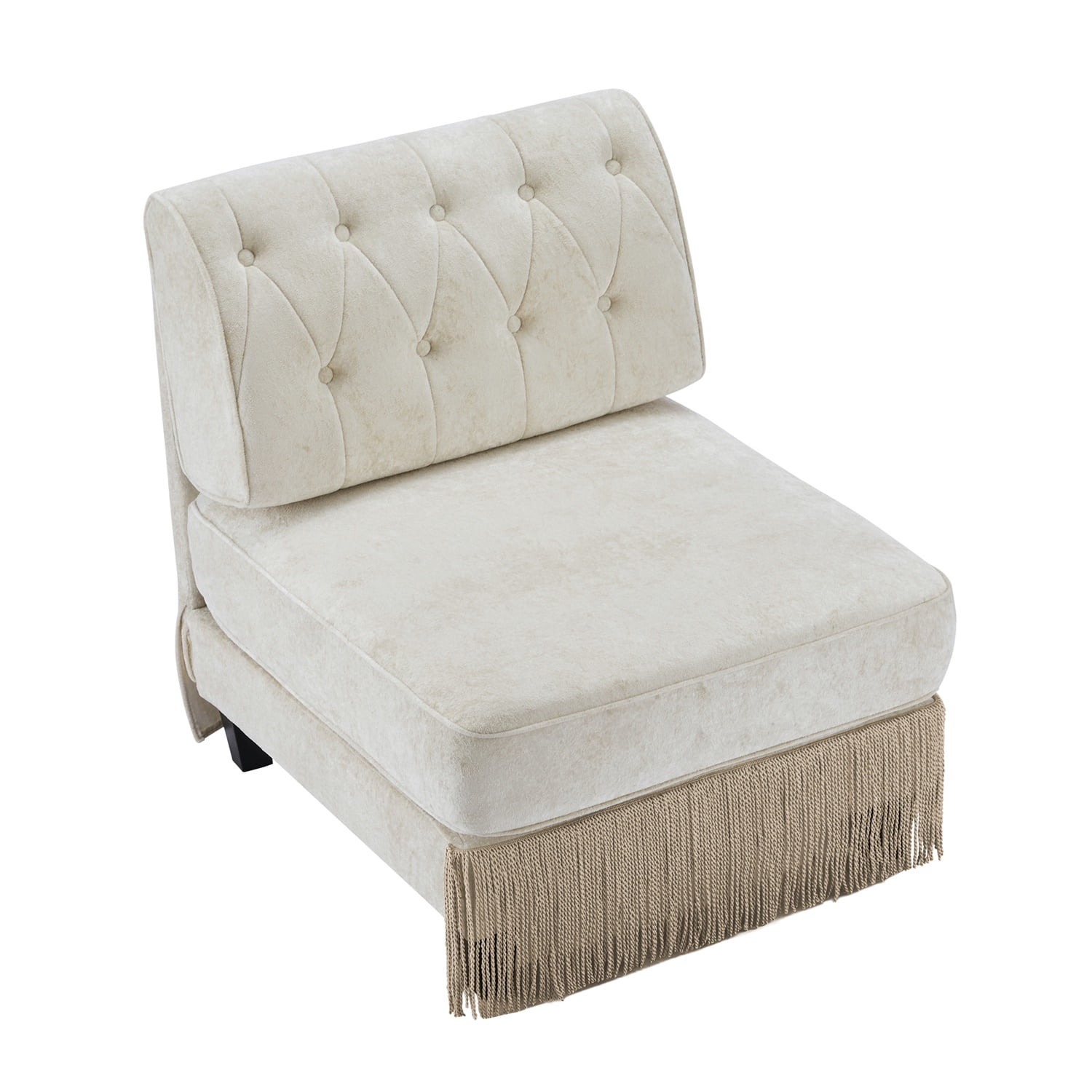 Hommoo Comfort Velvet Fabric Armless Sofa, Button Tufted Design & Floor-grazing Tassel, Beige