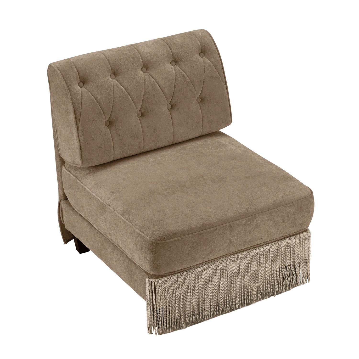 Hommoo Comfort Velvet Fabric Armless Sofa, Button Tufted Design & Floor-grazing Tassel, Camel