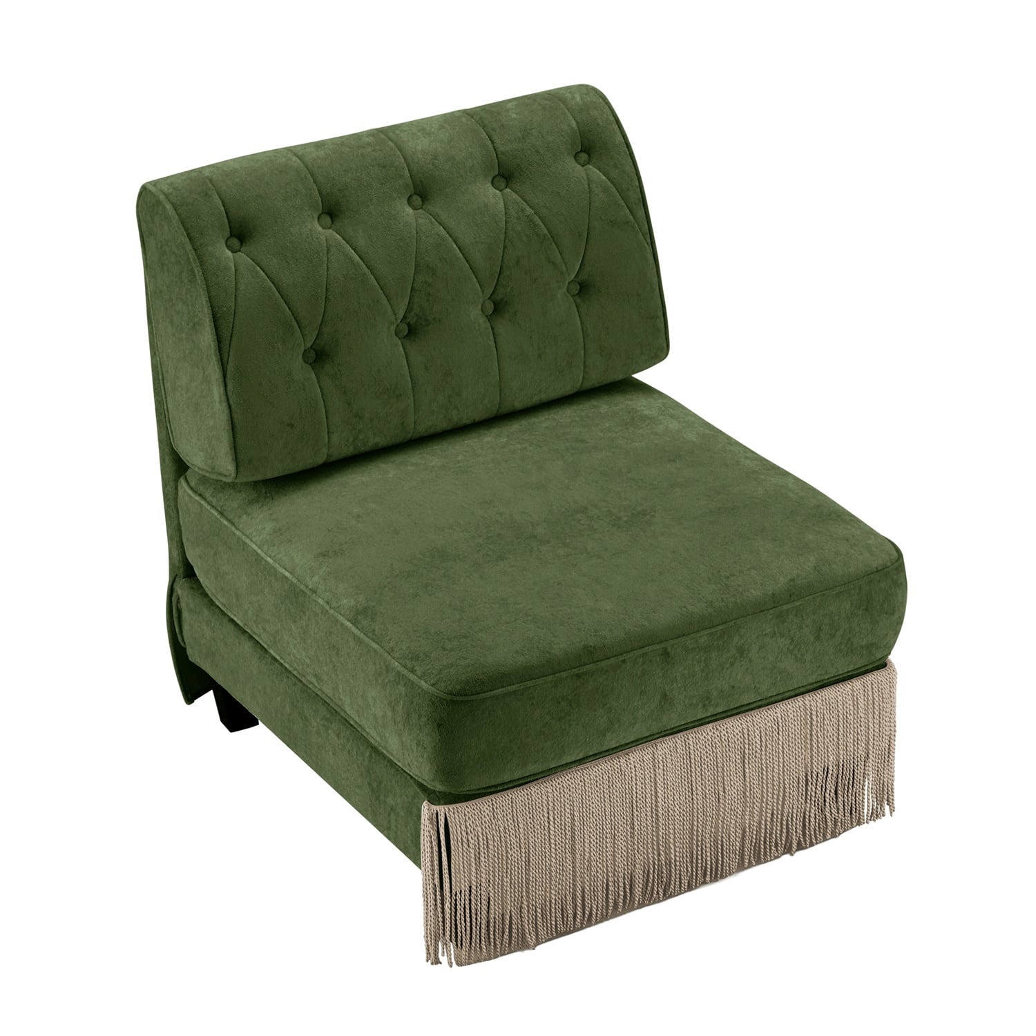 Hommoo Comfort Velvet Fabric Armless Sofa, Button Tufted Design & Floor-grazing Tassel, Green