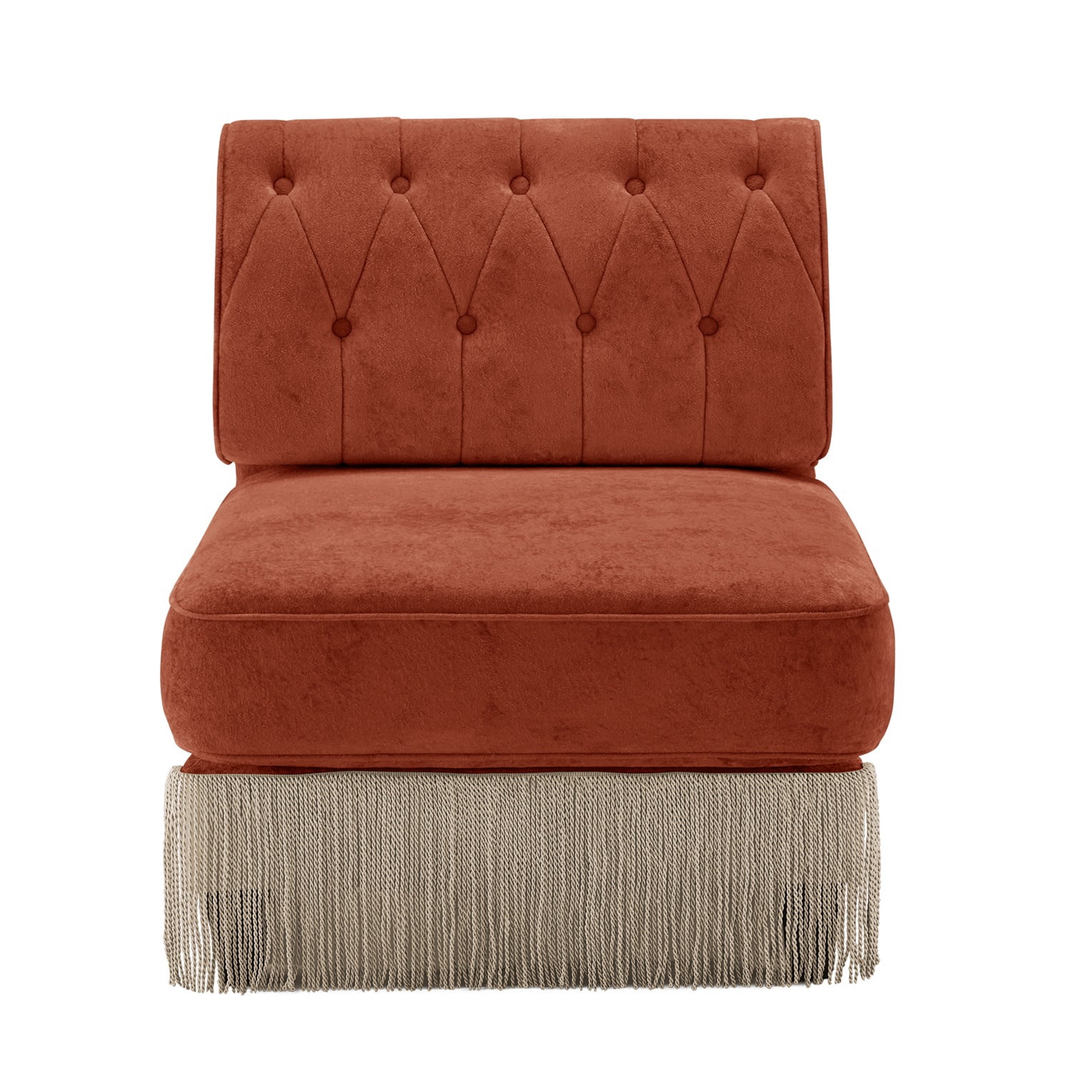 Hommoo Comfort Velvet Fabric Armless Sofa, Button Tufted Design & Floor-grazing Tassel, Red Brown