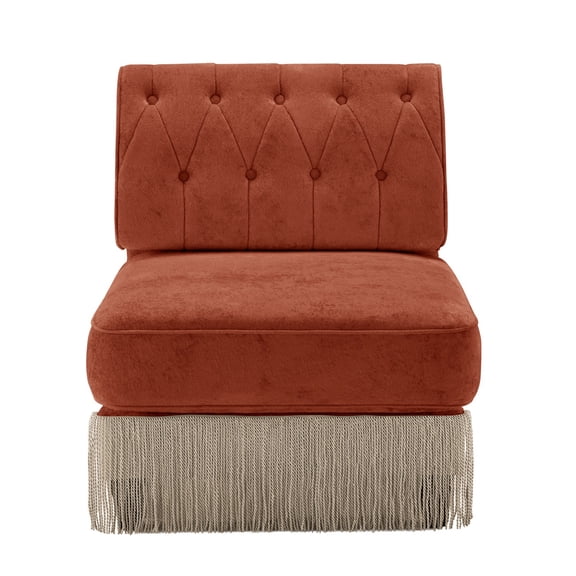Hommoo Comfort Velvet Fabric Armless Sofa, Button Tufted Design & Floor-grazing Tassel, Red Brown