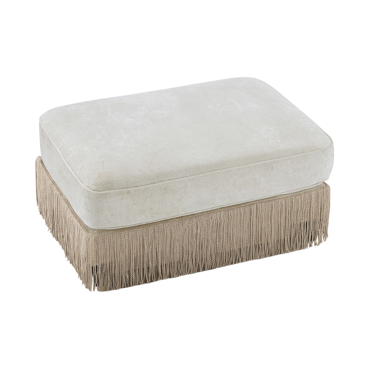 Hommoo Comfort Velvet Fabric Ottoman with Button Tufted Design & Floor-grazing Tassel, Beige