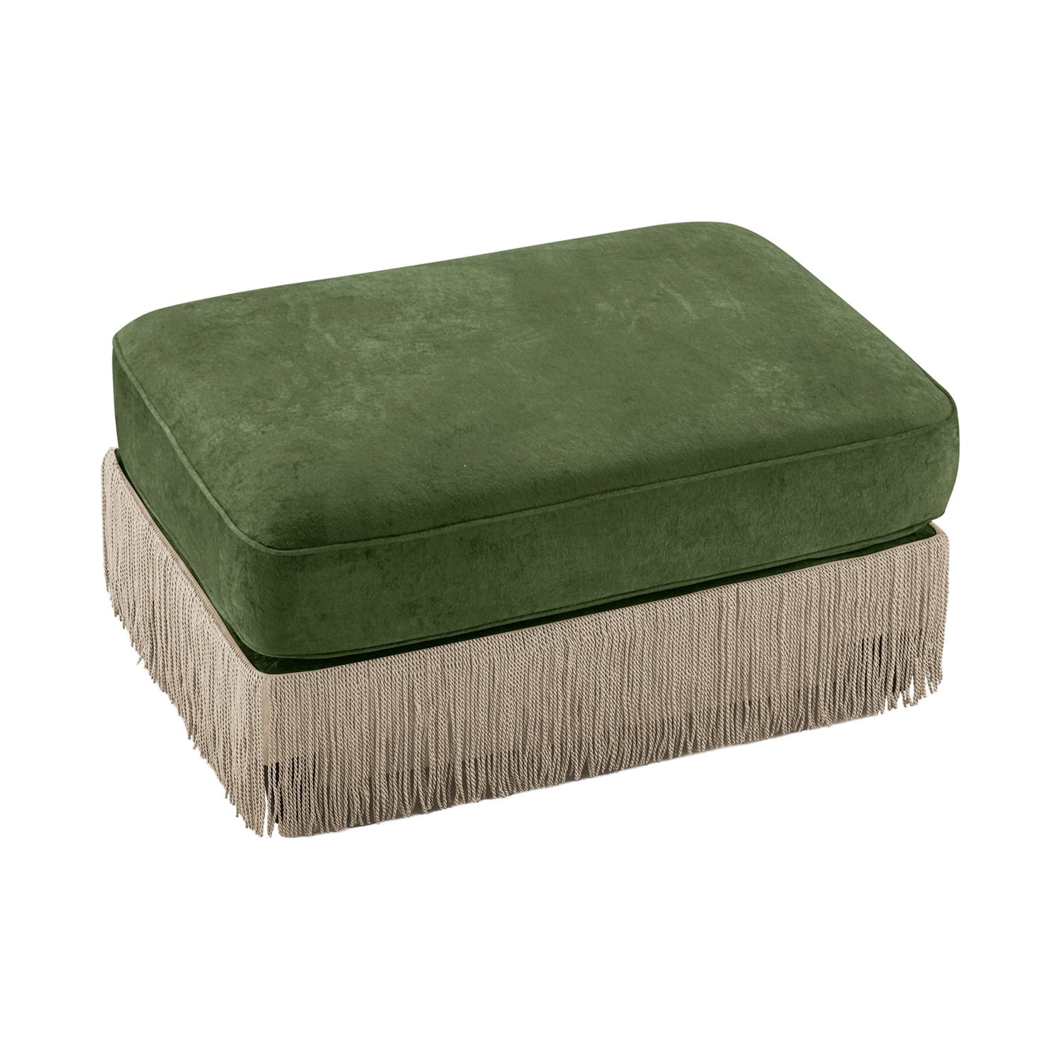 Hommoo Comfort Velvet Fabric Ottoman with Button Tufted Design & Floor-grazing Tassel, Green