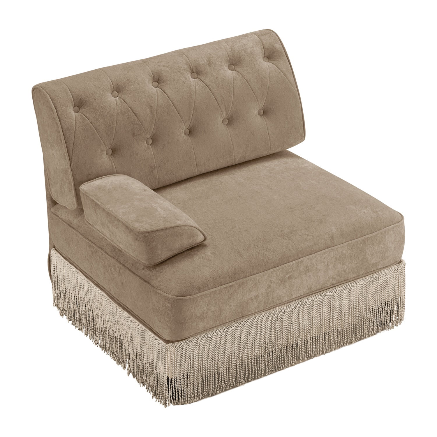 Hommoo Comfort Velvet Fabric Sofa with Left Arm, Button Tufted Design & Floor-grazing Tassel, Camel