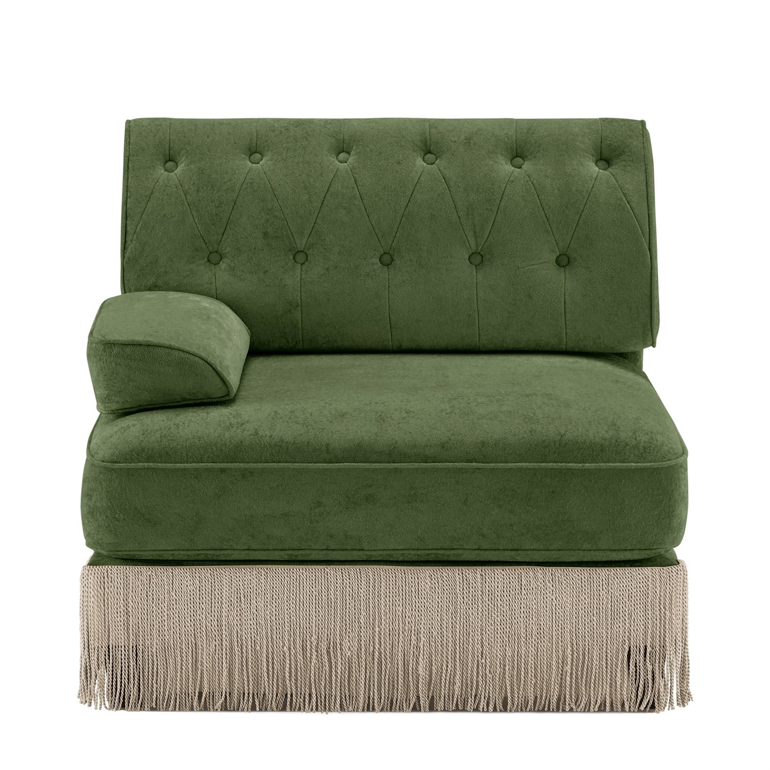 Hommoo Comfort Velvet Fabric Sofa with Left Arm, Button Tufted Design & Floor-grazing Tassel, Green