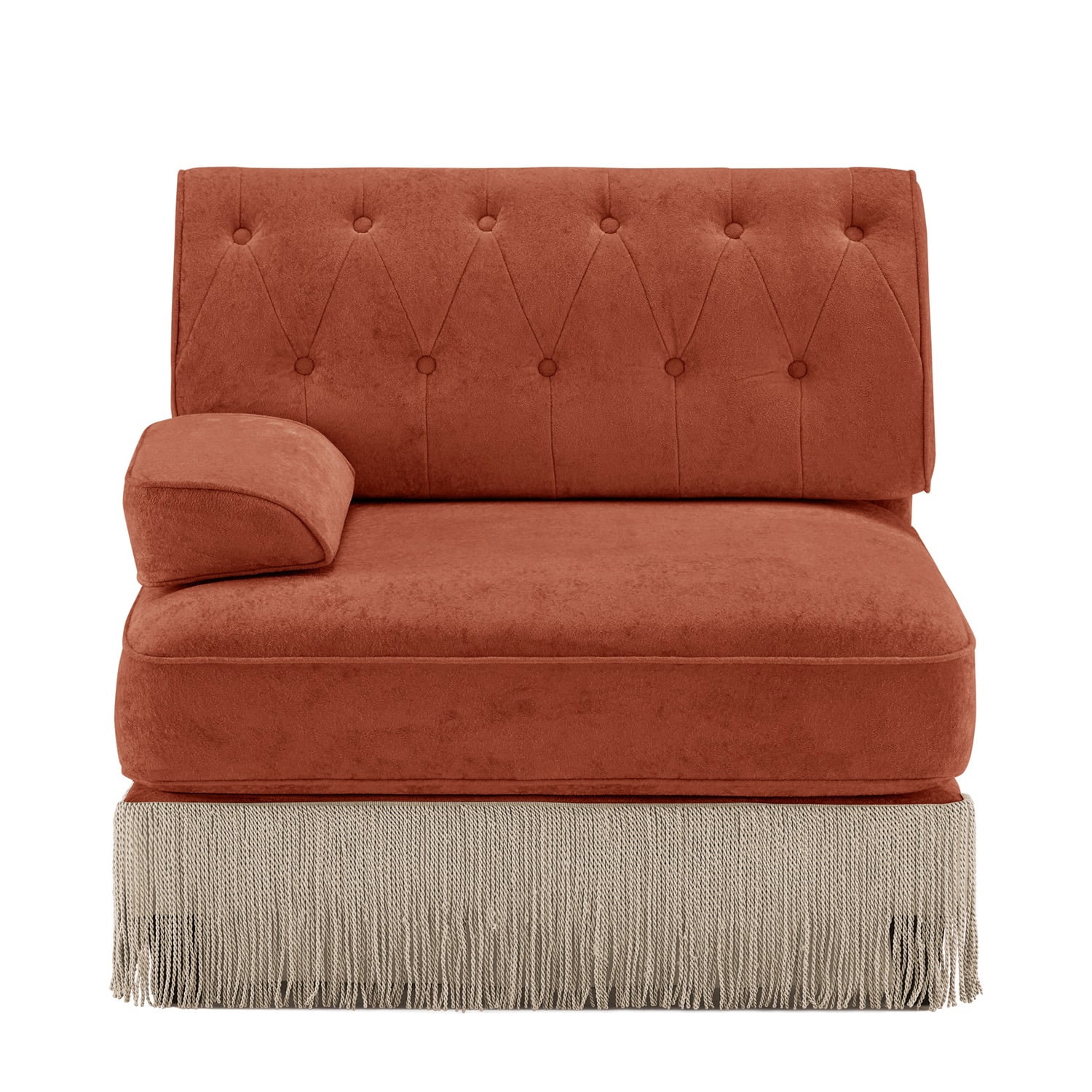 Hommoo Comfort Velvet Fabric Sofa with Left Arm, Button Tufted Design & Floor-grazing Tassel, Red Brown