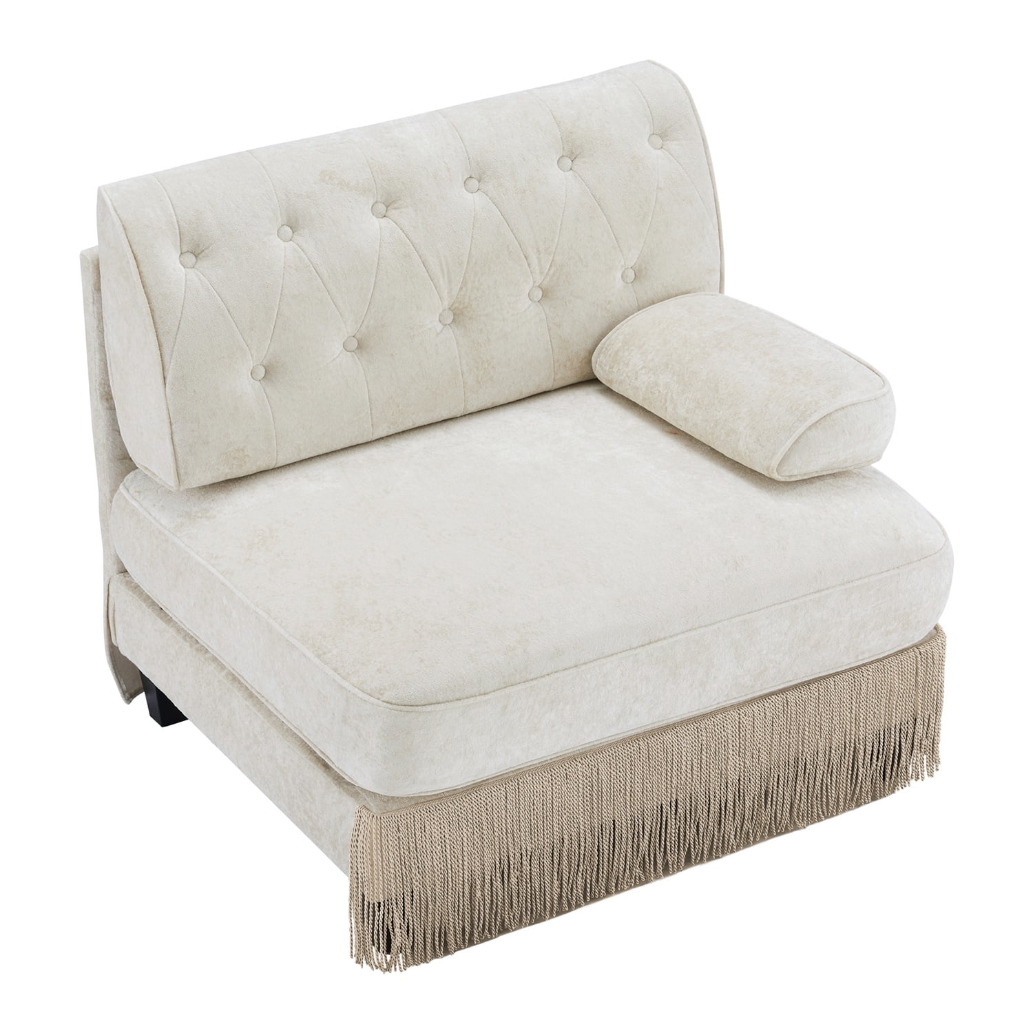 Hommoo Comfort Velvet Fabric Sofa with Right Arm, Button Tufted Design & Floor-grazing TasseL, Beige