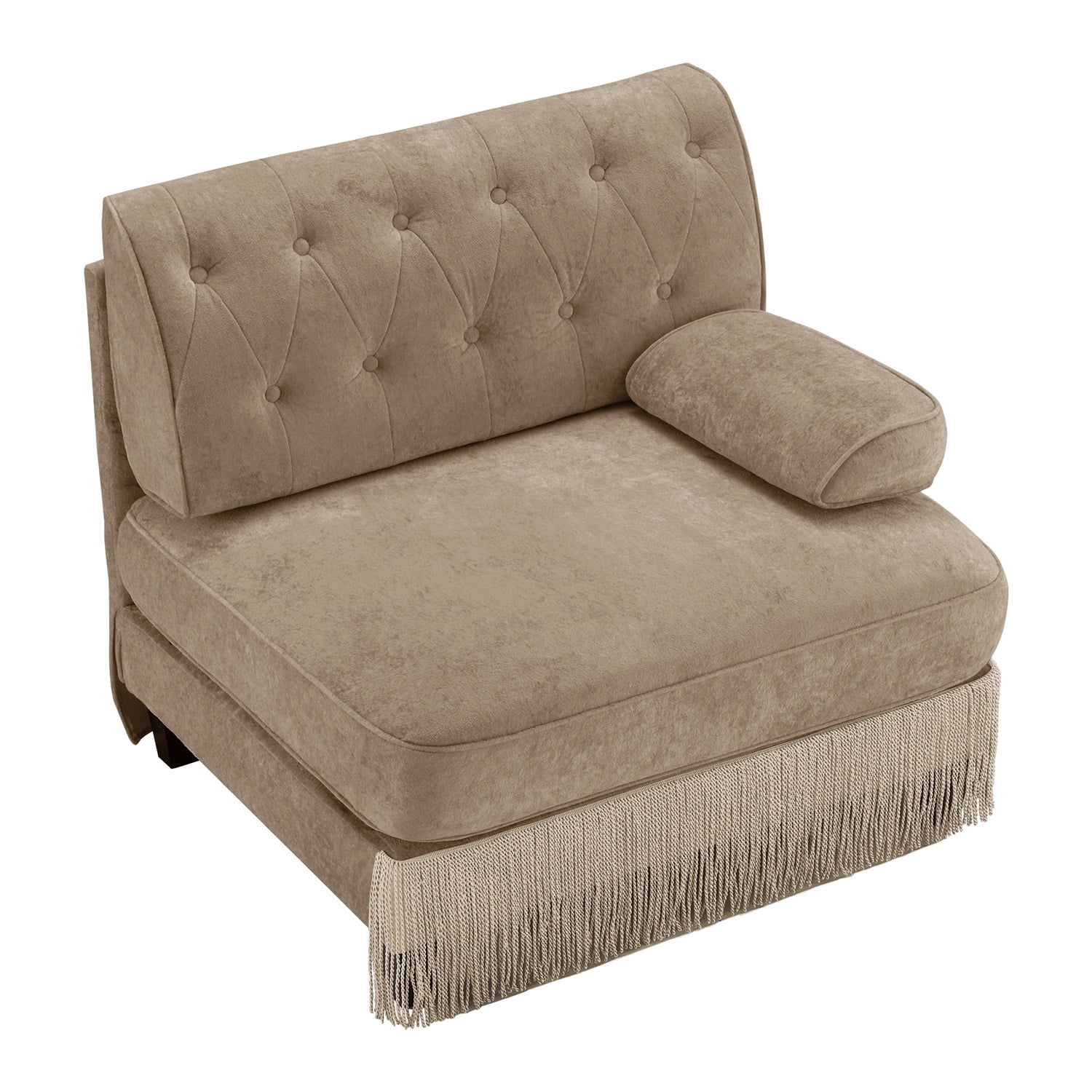 Hommoo Comfort Velvet Fabric Sofa with Right Arm, Button Tufted Design & Floor-grazing TasseL, Camel
