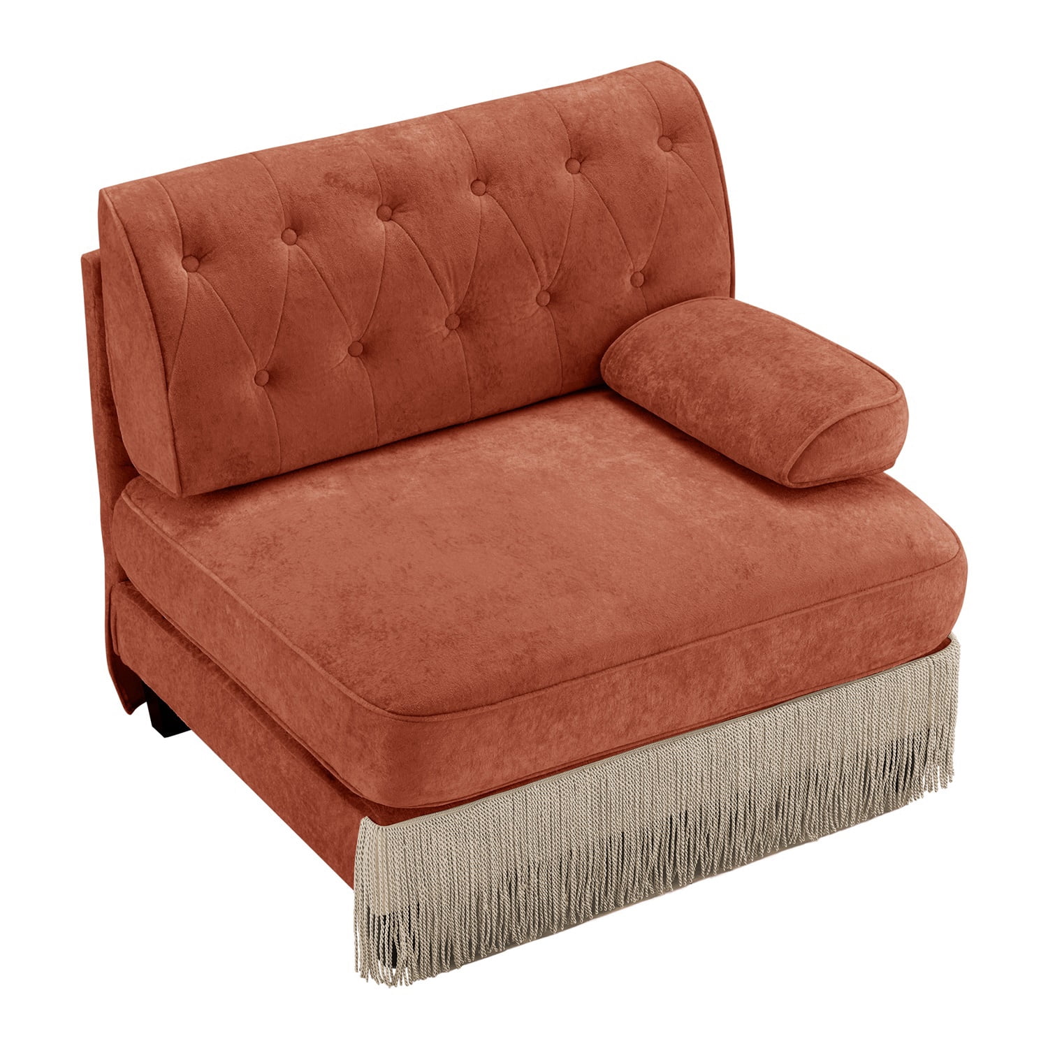 Hommoo Comfort Velvet Fabric Sofa with Right Arm, Button Tufted Design & Floor-grazing TasseL, Red Brown