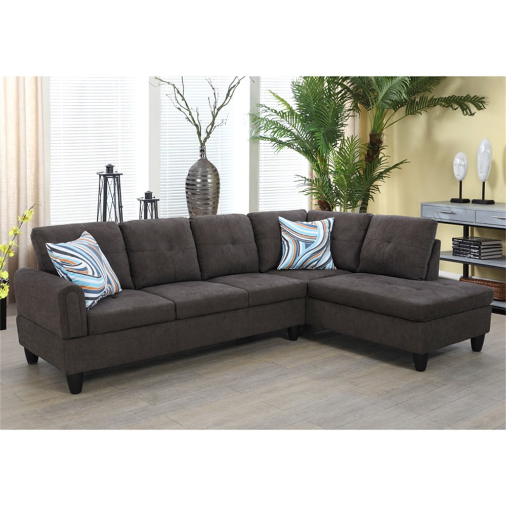 Hommoo Convertible Sectional Sofa Couch, Modern L-Shaped Couch Sofa Sectional， 4-Seat Sofa Sectional for Small Living Room, Apartment and Small Space, Dark Brown(Without Ottoman)