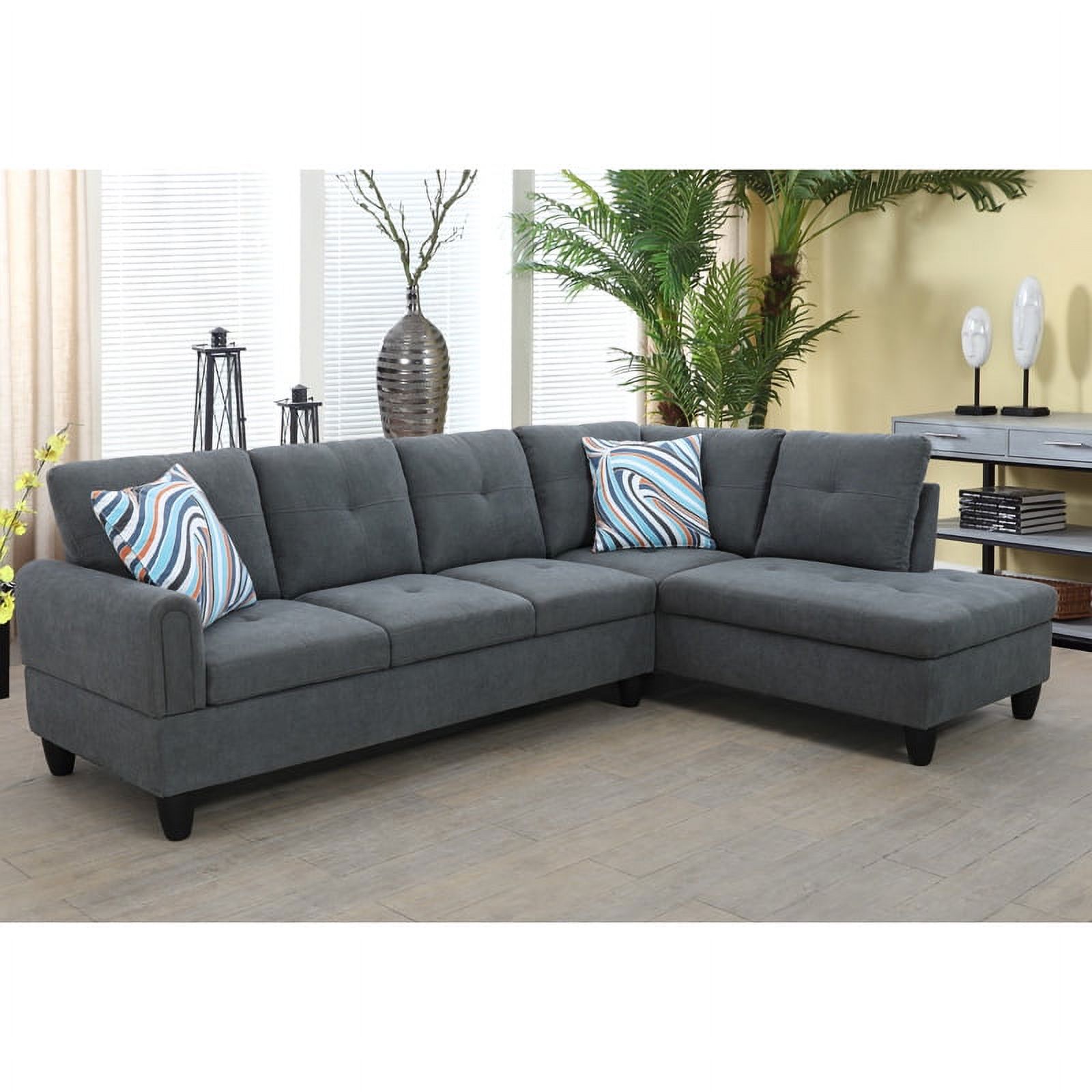 DHP Hudson Small Space Sectional Sofa Futon, Dark Gray Linen