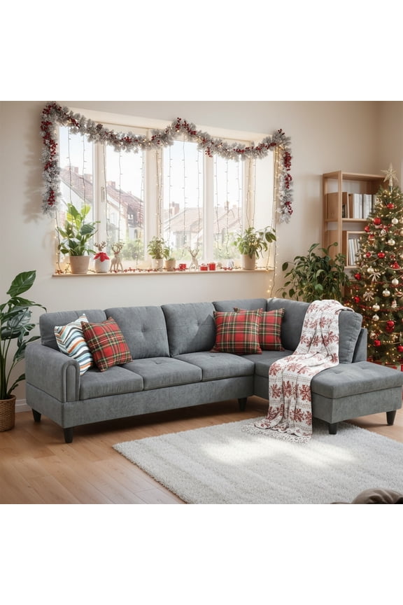 Convertible Sectional Sofa Couch, Modern L-Shaped Couch Sofa, 4-Seat Sofa for Living Room, Apartment, Dark Gray(No Ottoman)