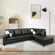 Hommoo Convertible Sectional Sofa, L Shaped Couch for Small Space Living Room, BlackWithout Ottoman