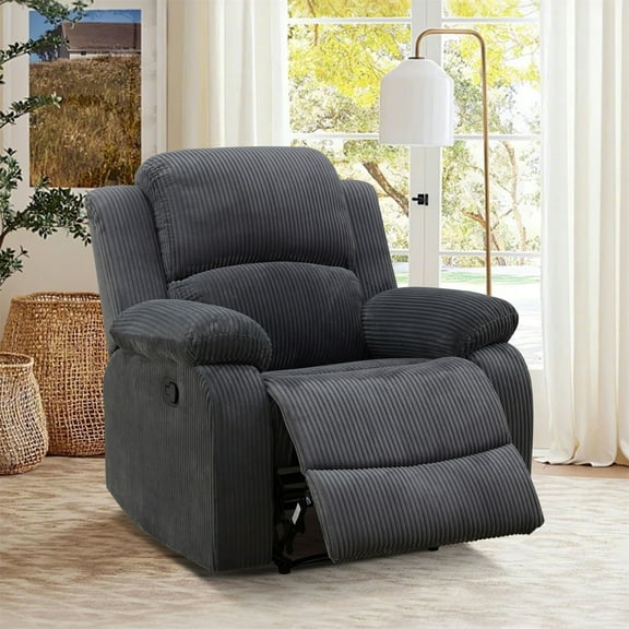Hommoo Corduroy Manual Recliner Chairs for Living Room & Home Theater, Reclining Lounge Chair 160 Recline, Dark Grey