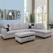 Hommoo Couch Sofa Set, Modern L-Shaped Sofa for Living Room, Flannel Sectional Sofa Set for Apartment, Off-White(Without Ottoman)
