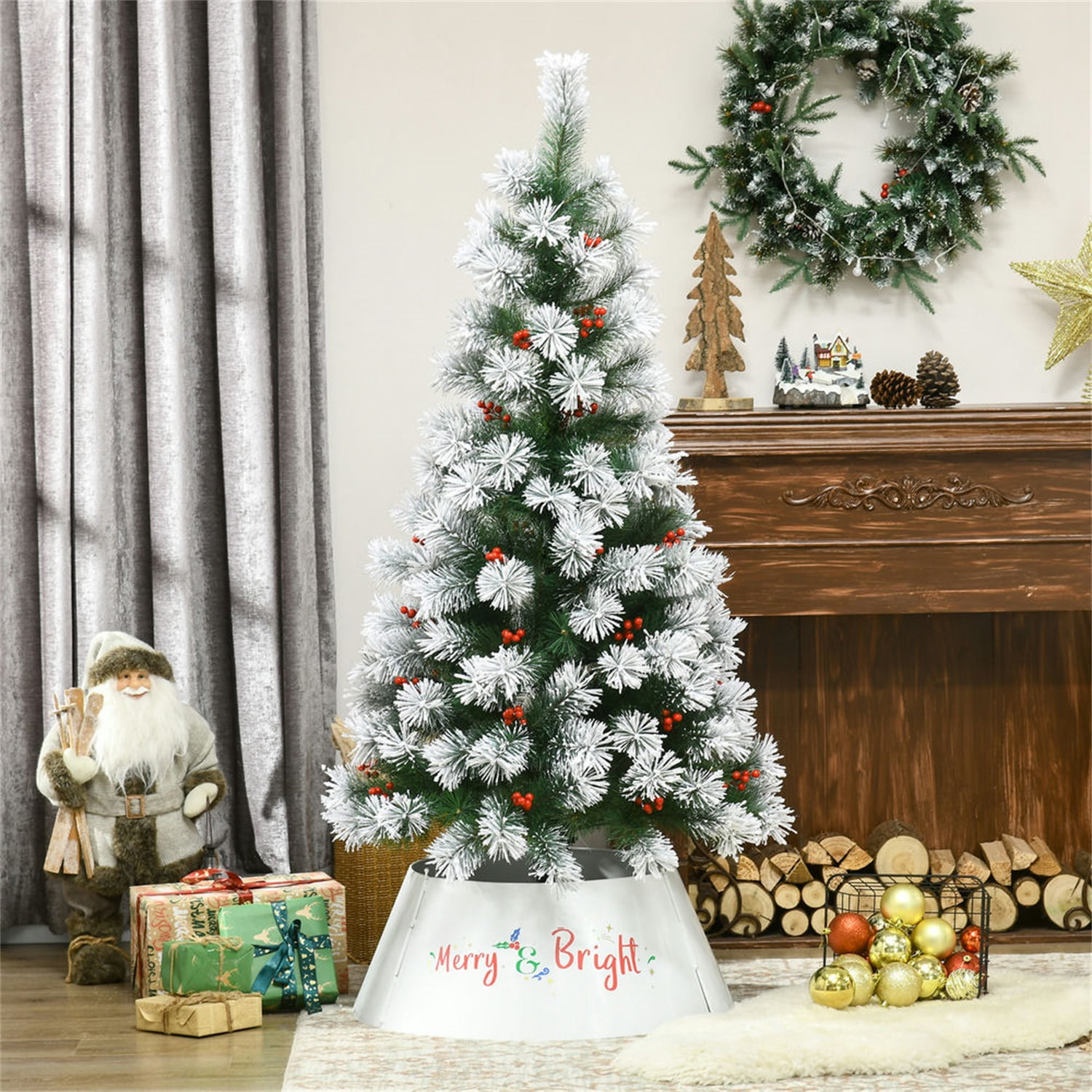 Hommoo Decorations,Christmas Tree Collar, Steel Tree Ring Skirt, Home Xmas Decoration for Christmas Tree, 26" x 26" x 11", Cream White