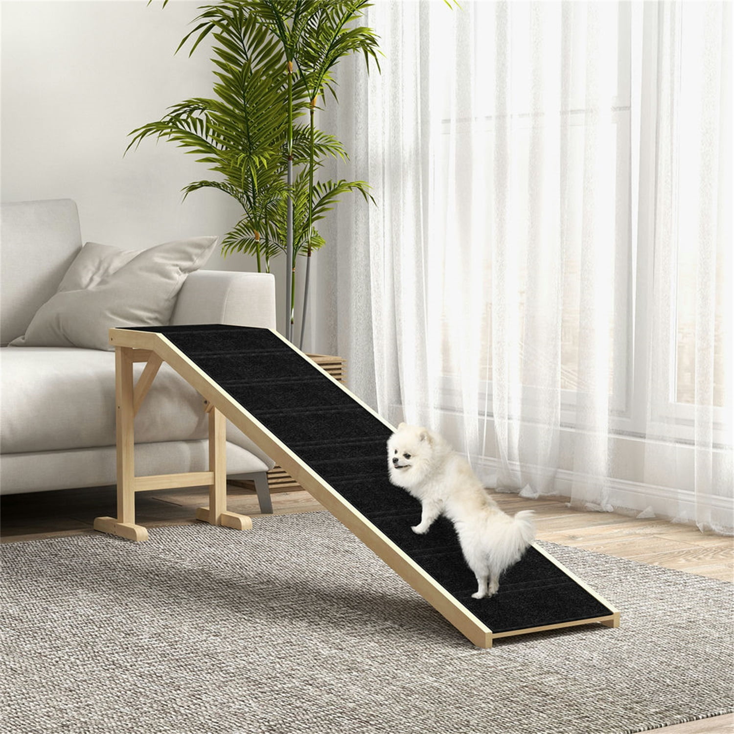Hommoo Dog Ramp for Bed, Pet Ramp for Dogs with Non-Slip Carpet and Top Platform, 74" x 16" x 25",Natural