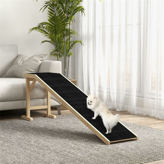 Hommoo Dog Ramp for Bed, Pet Ramp for Dogs with Non-Slip Carpet and Top Platform, 74" x 16" x 25",Natural
