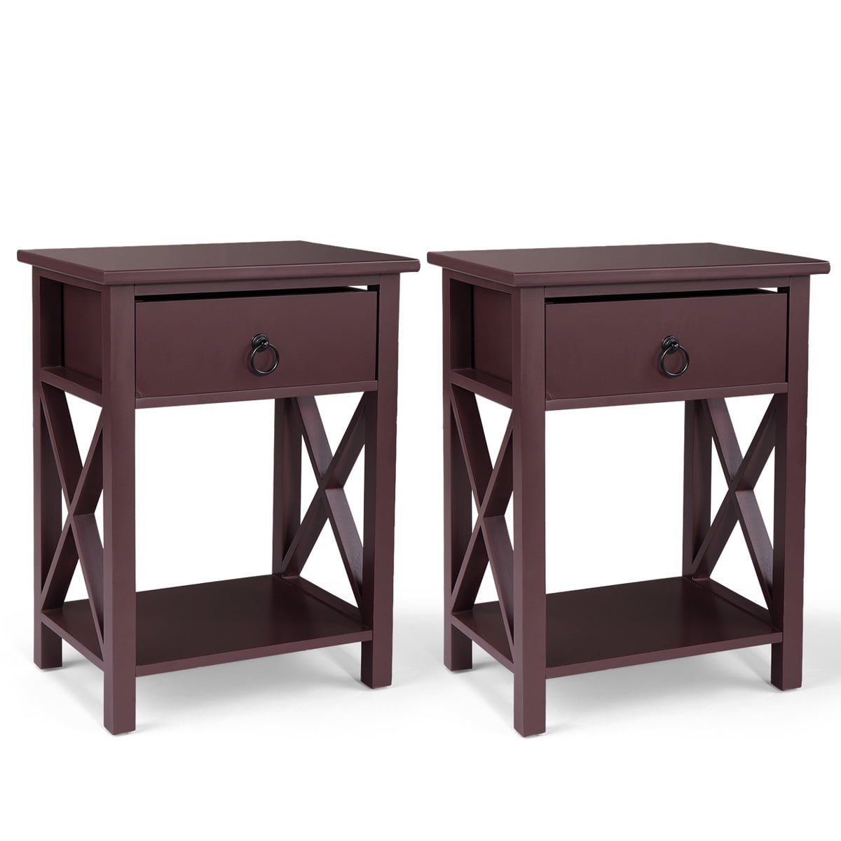 Hommoo End Table with Drawer (Set of 2), Brown Hommoo End Table with Drawer (Set of 2), Brown