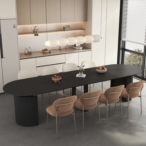 Hommoo Extendable Foldable Dining Table for 1-10 People, Multifunctional Wooden Oval Expandable Console Table, for Kitchen Living Meeting Room, Black