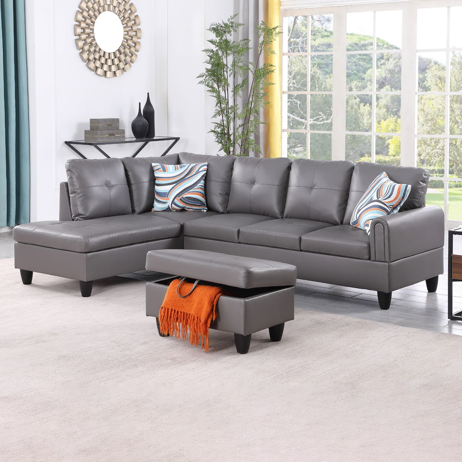 Furniture of America Misha Contemporary Style Plush Sectional Sofa