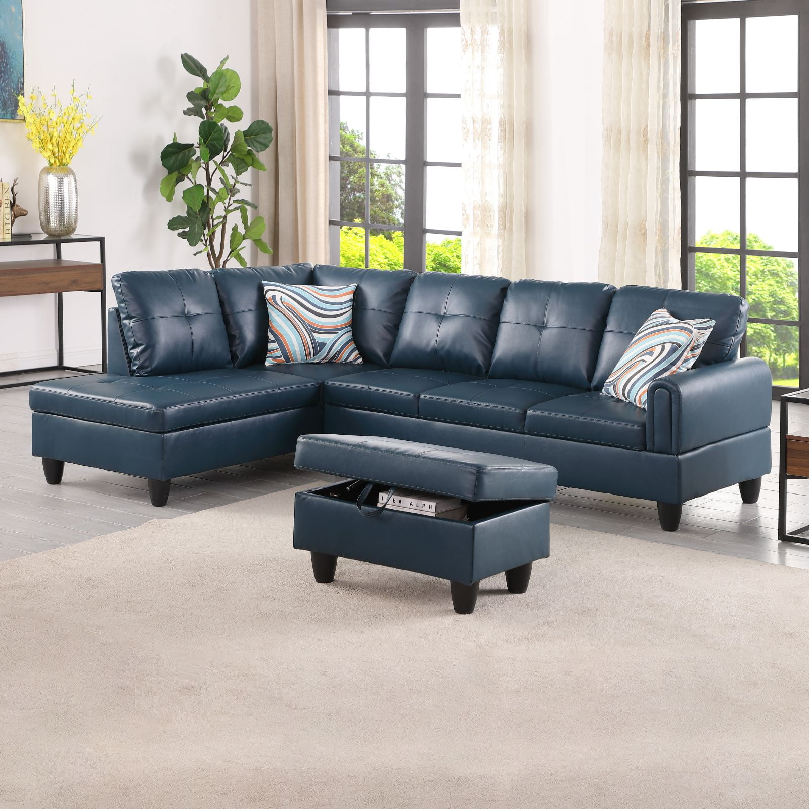 Hommoo Faux Leather 4 Seat Couch L Shaped Sectional Couches and