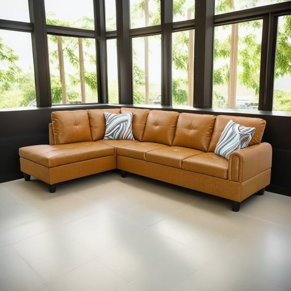 Hommoo Faux Leather 4-Seat Couch, L Shaped Sectional Couches and Sofas, Modern Living Room Furniture Sets Sectional Sofa Set, Ginger(No Ottoman)