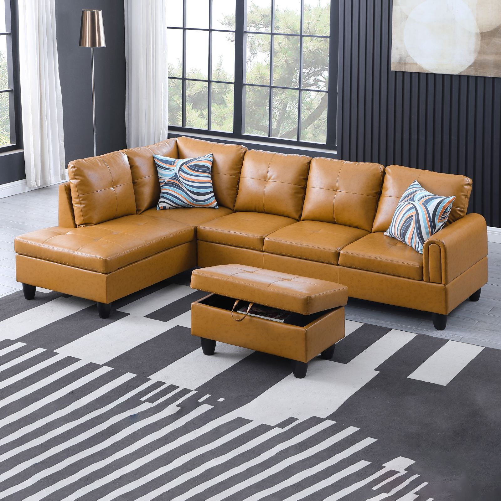 Ginger faux cheap leather sectional