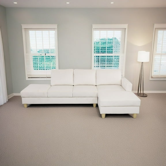 Hommoo Faux Leather Living Room Furniture Set, L-Shaped Sectional Couch Sofa for Apartment/Upstairs Loft/Living Room, 16.5'' Back Height, White(No Ottomans)