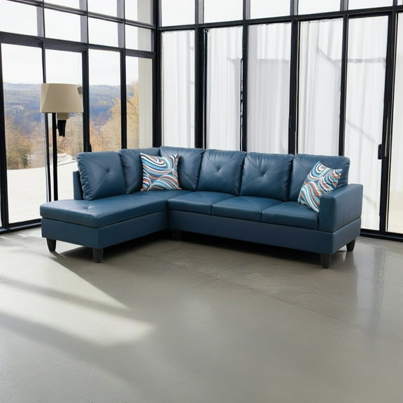 Hommoo Faux Leather Modern Sectional Sofa, Living Room Furniture Sets,L Shaped 4-Seat Couch Sofa Set for Home, Apartment, Dorm, 16'' Back Height, Denim(No Ottomans)