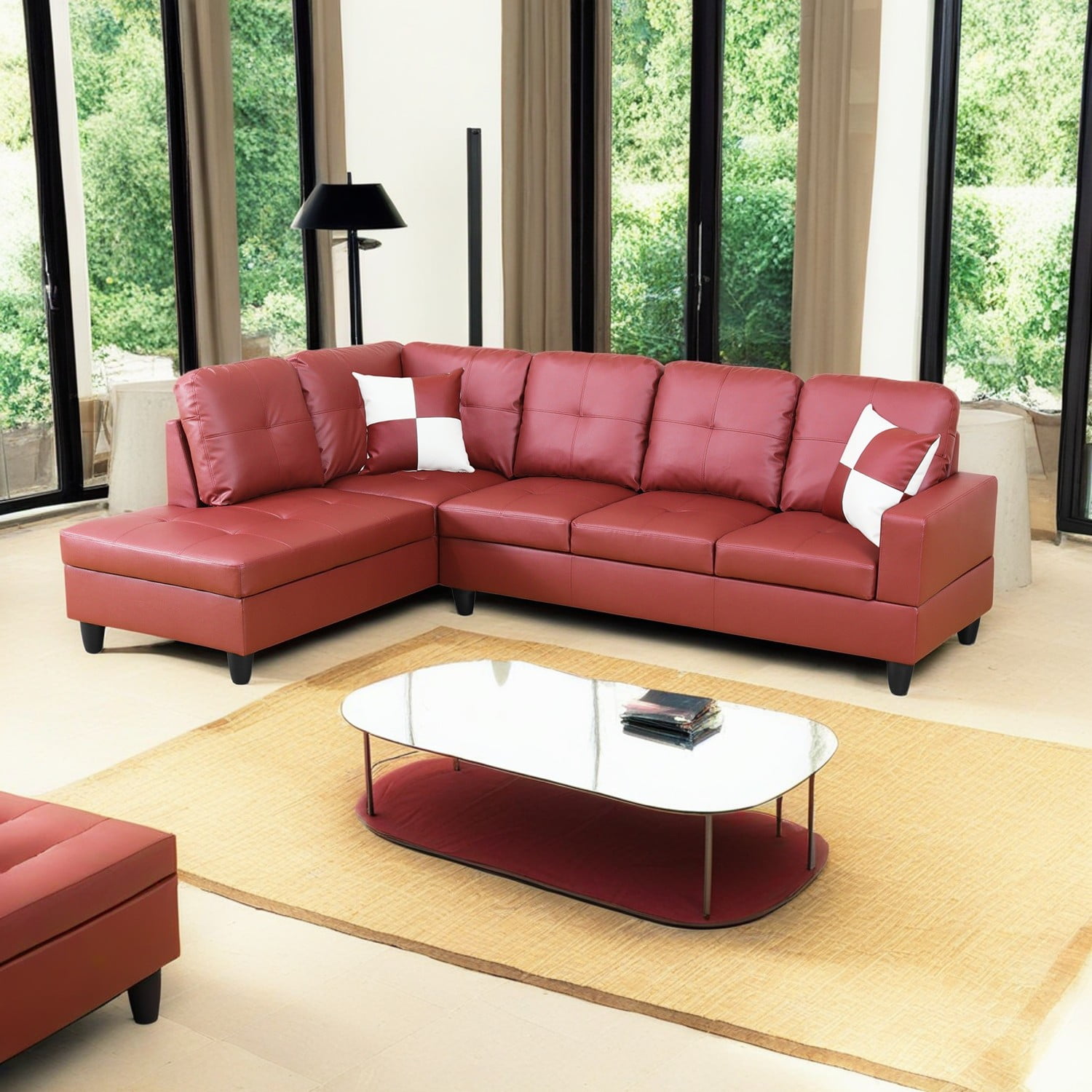 Hommoo Faux Leather Sectional Sofa, L Shaped Couch, Sectional Sofa