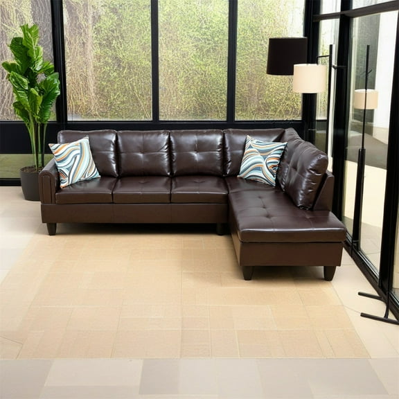 Hommoo Faux Leather Sectional Sofa Model Set, Modern 4-Seat Couches and Sofaes, L-Shaped Living Room Furniture Set, Brown(No Ottomans)