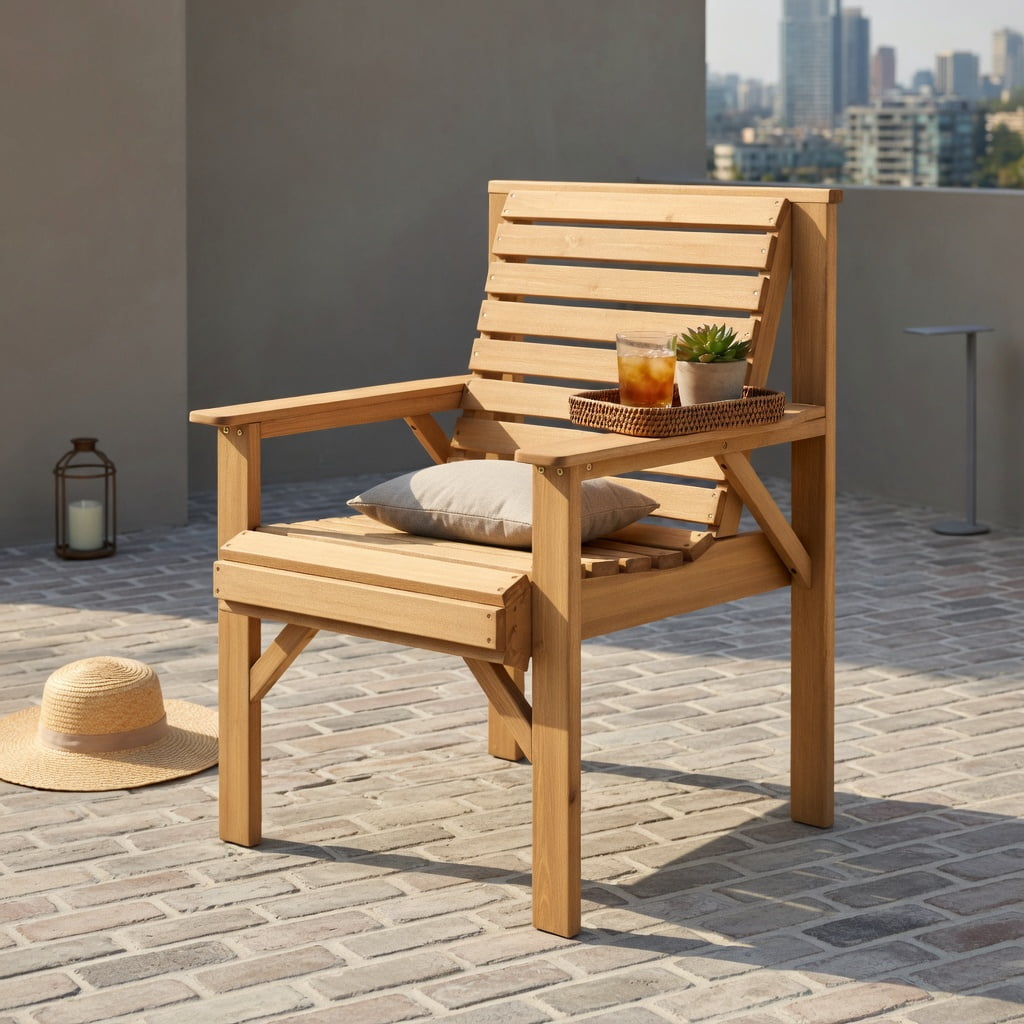 Hommoo Fir Wood Outdoor Dining Chair with Ergonomic Inclined Backrest, Sturdy Patio, Garden & Indoor Solid Wood Chair, Natural