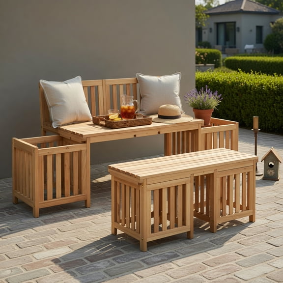 Hommoo Fir Wood Outdoor Patio Bench with Built-in Planter Boxes, 2-Person Seating & Dual Flower Beds for Garden, Backyard, Deck, Natural