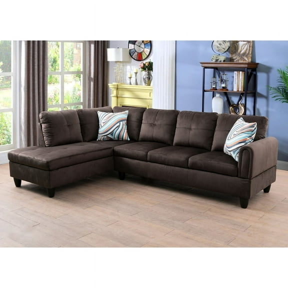Hommoo Flannel 4-Seat Couch Sofa Set, L Shaped Couch Living Room Sofa Set, Sectional Sofa for Home, Apartment, Dorm, Dark Brown(Without Ottoman)