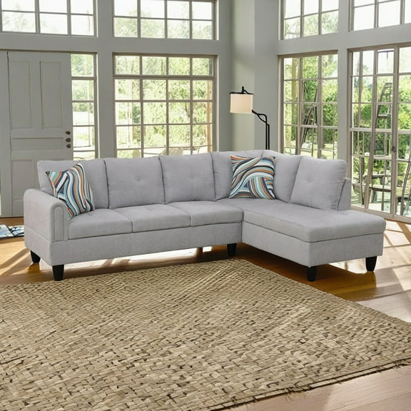 Hommoo Flannel 4-Seat Couch Sofa Set, L Shaped Couch Living Room Sofa Set, Sectional Sofa for Home, Apartment, Dorm, Grey(Without Ottoman)