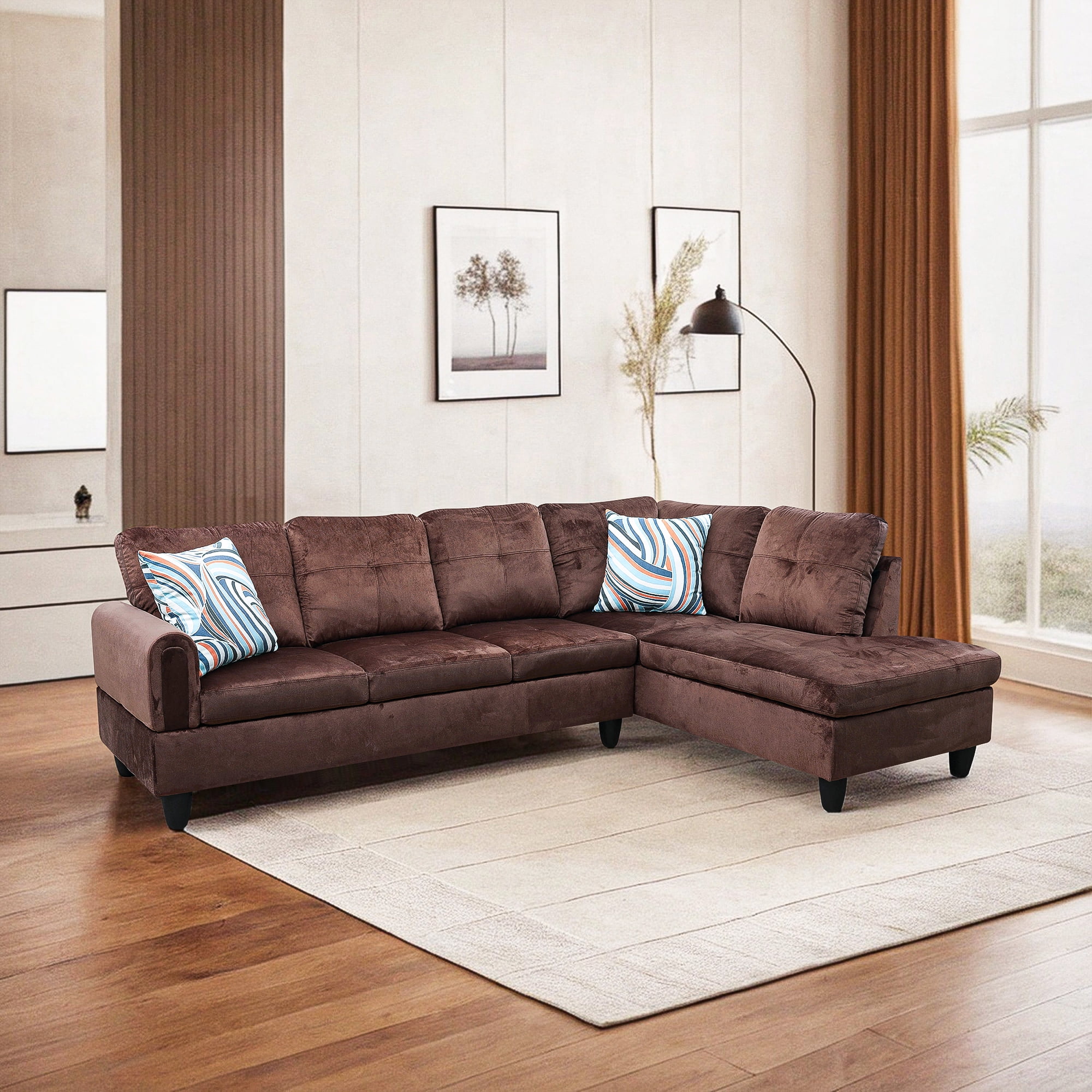 Hommoo Flannel 4-Seat Couch Sofa Set, L Shaped Couch Living Room