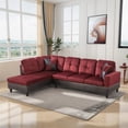 thumbnail image 1 of Hommoo Flannel & PVC L-Shaped Sectional Couch and Sofa Set, Modern Living Room Furniture Set, Left Side, Red, 1 of 9