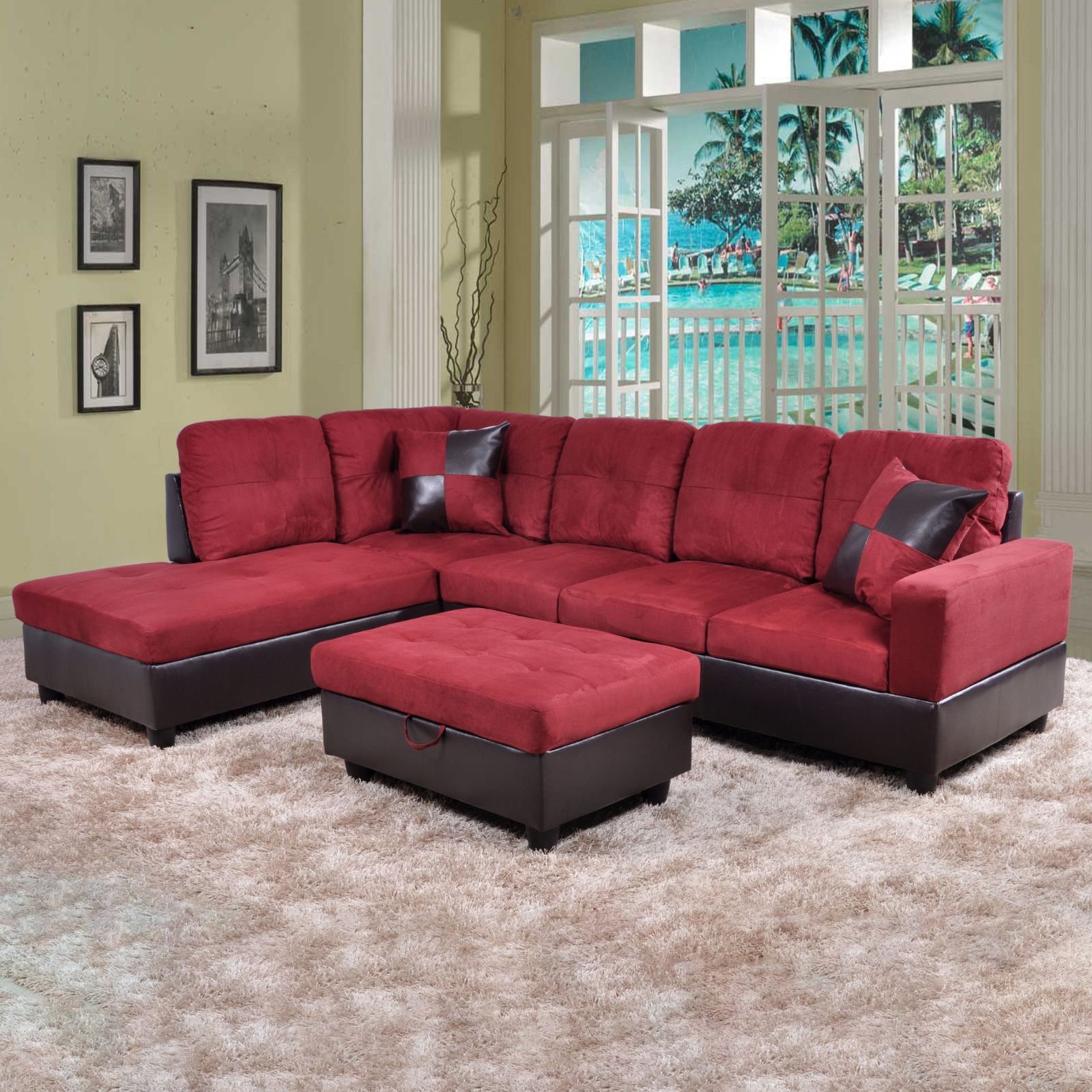 Hommoo Flannel&PVC L Shaped Sectional Sofa, Sectional Couch Sofa