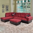 thumbnail image 1 of Hommoo Flannel&PVC L Shaped Sectional Sofa, Sectional Couch Sofa, Modern Living Room Furniture Sets, Red(No Ottoman), 1 of 7