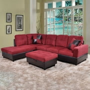 Hommoo Flannel&amp;PVC L Shaped Sectional Sofa, Sectional Couch Sofa, Modern Living Room Furniture Sets, Red(No Ottoman)