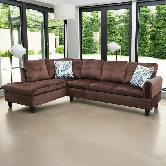 Hommoo Flannel Sectional Couch Sofa Set, Modern L Shaped Couch Living Room Furniture Sets, Chocolate(No Ottoman)