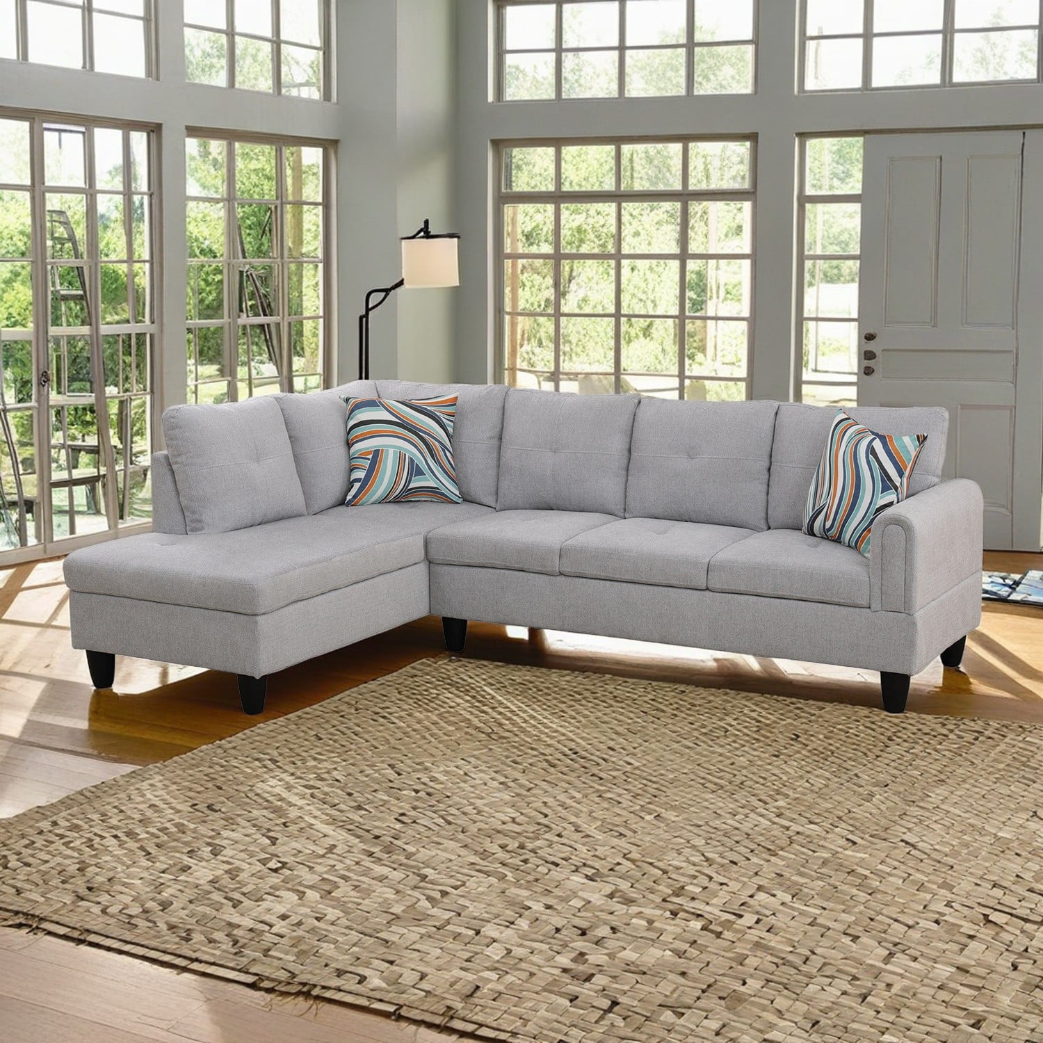 Hommoo Flannel Sectional Couch Sofa Set, Modern L Shaped Couch