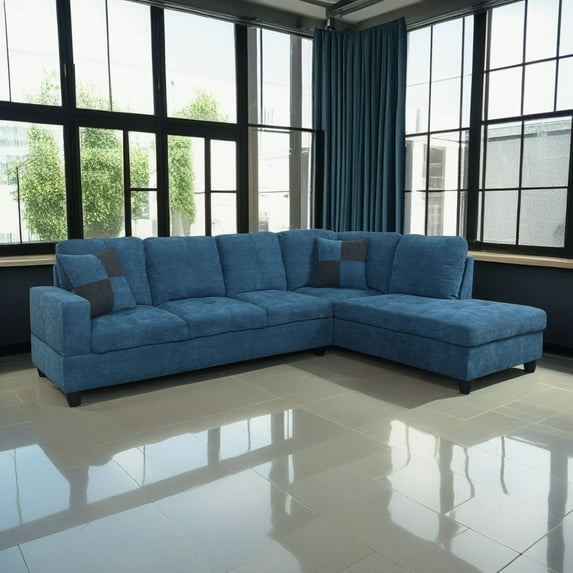 Hommoo Flannel Sectional Sofa, 4 Seat Living Room Furniture Sets, Modern L-Shaped Couches and Sofas Set for Home, Black(No Ottomans)