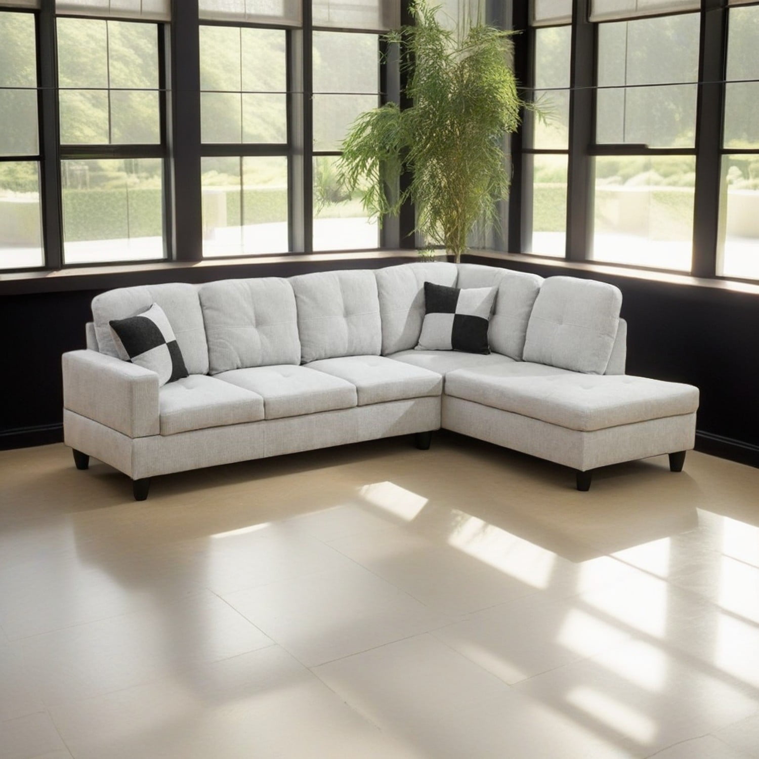 Hommoo Flannel Sectional Sofa, 4 Seat Living Room Furniture Sets, Modern L-Shaped Couches and Sofas Set for Home, Off-white(No Ottomans)