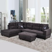 Hommoo Flannel and PVC Living Room Furniture Sets Sectional Sofa Couch Sets, Modern L Shaped Sectional Sofa Set, Dark Brown(No Ottoman)